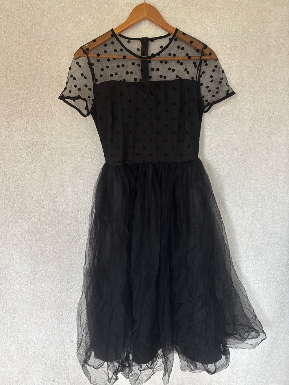 SHEIN Sheer Black Polka Dot Tulle Midi Dress – M